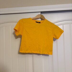 Missguided Cap Sleeve Crop Top US Size 0 Yellow Short Sleeve NEW Cotton Blend